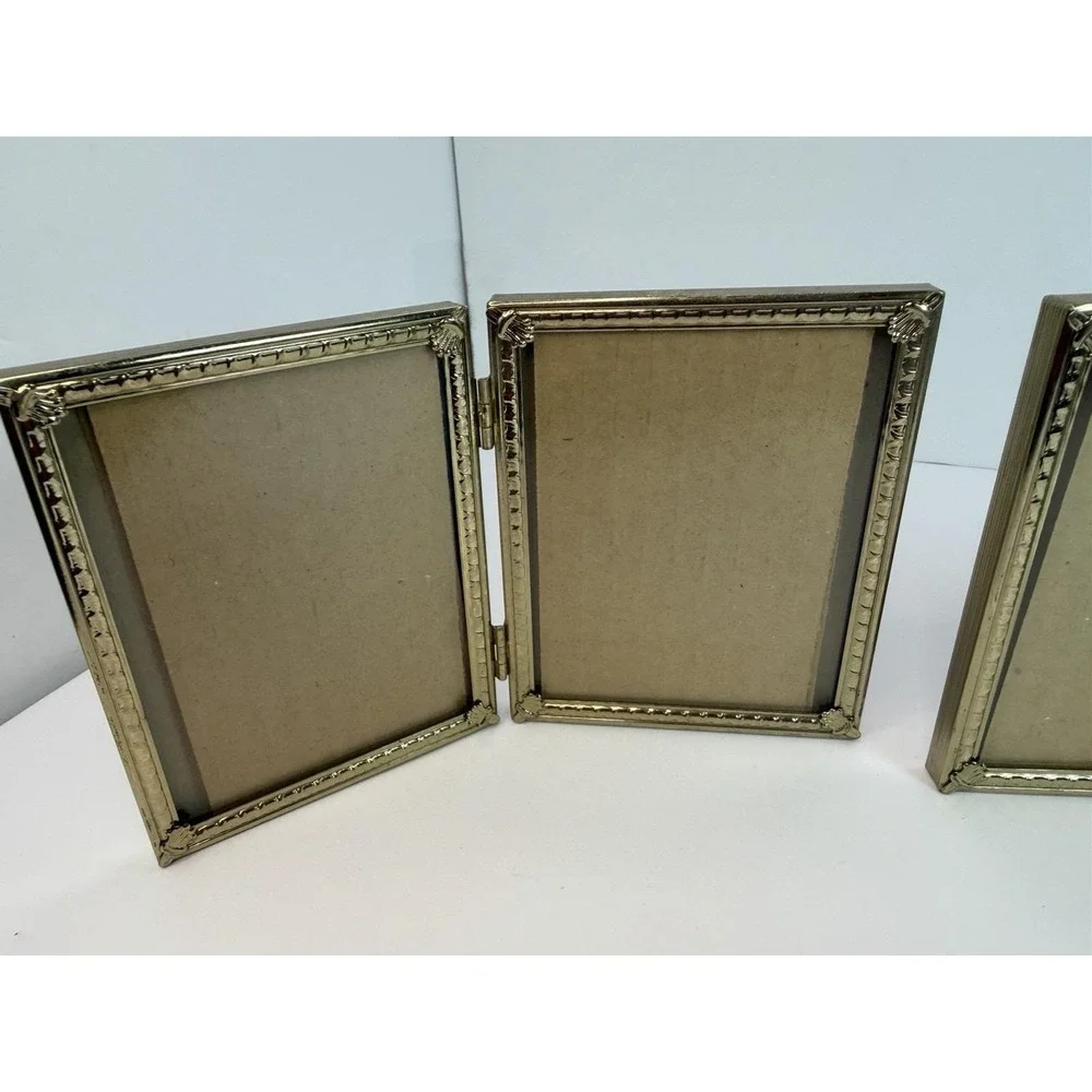 Gold Tone Metal Double Picture Frame 3.5x5